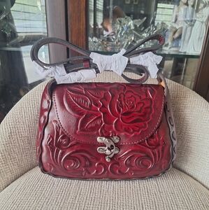 Patricia Nash Micaela Baguette Tooled Embossed Crossbody Leather Bag NWT